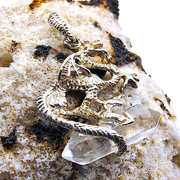 Clear Quartz Mythical Dragon Pendant Sterling Silver