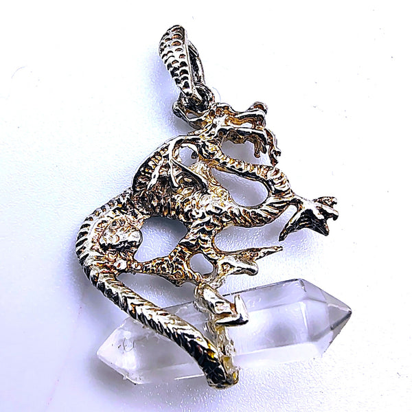 Clear Quartz Mythical Dragon Pendant Sterling Silver