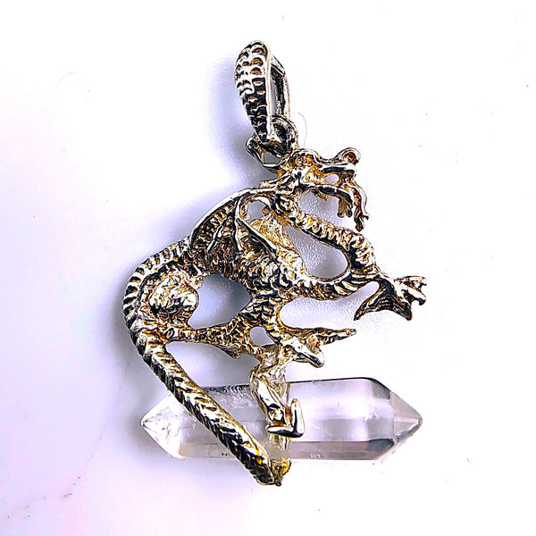 Clear Quartz Mythical Dragon Pendant Sterling Silver