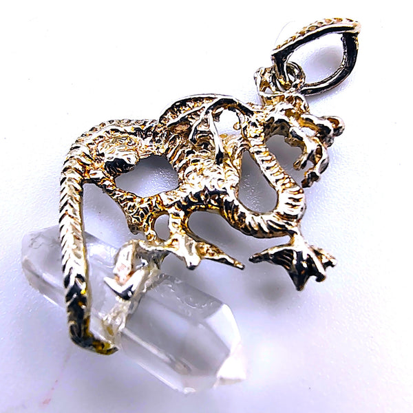 Clear Quartz Mythical Dragon Pendant Sterling Silver