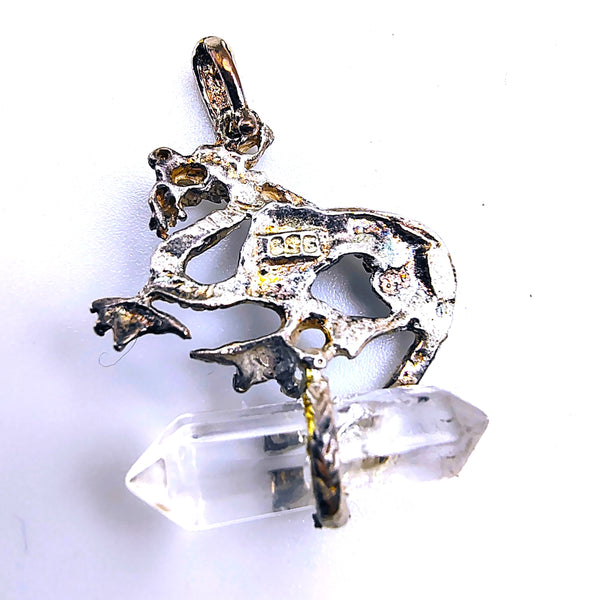 Clear Quartz Mythical Dragon Pendant Sterling Silver