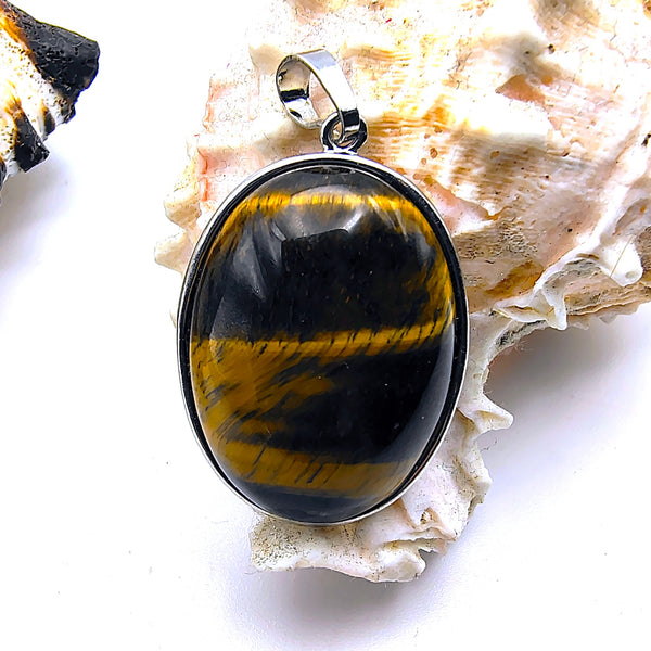 Tiger Eye Oval Pendant Sterling Silver