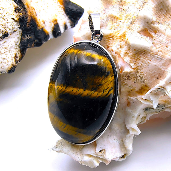 Tiger Eye Oval Pendant Sterling Silver