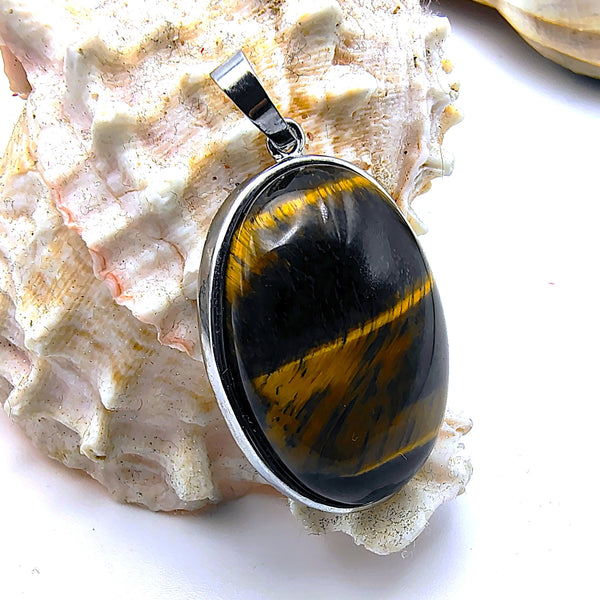 Tiger Eye Oval Pendant Sterling Silver