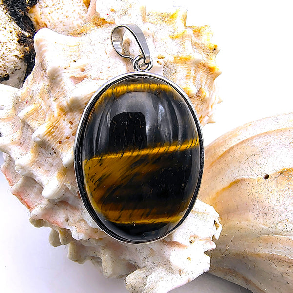 Tiger Eye Oval Pendant Sterling Silver