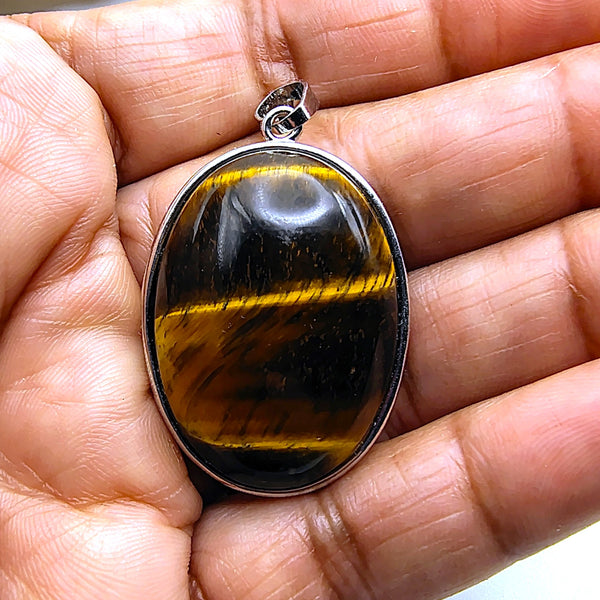 Tiger Eye Oval Pendant Sterling Silver