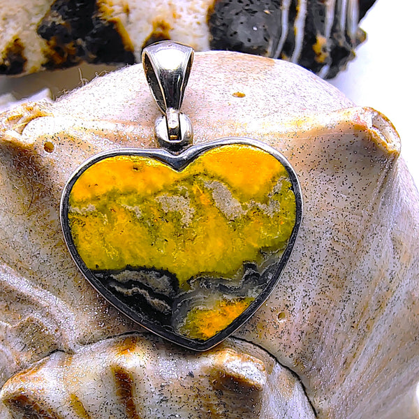 Bumblebee Jasper Heart shape Pendant Sterling Silver