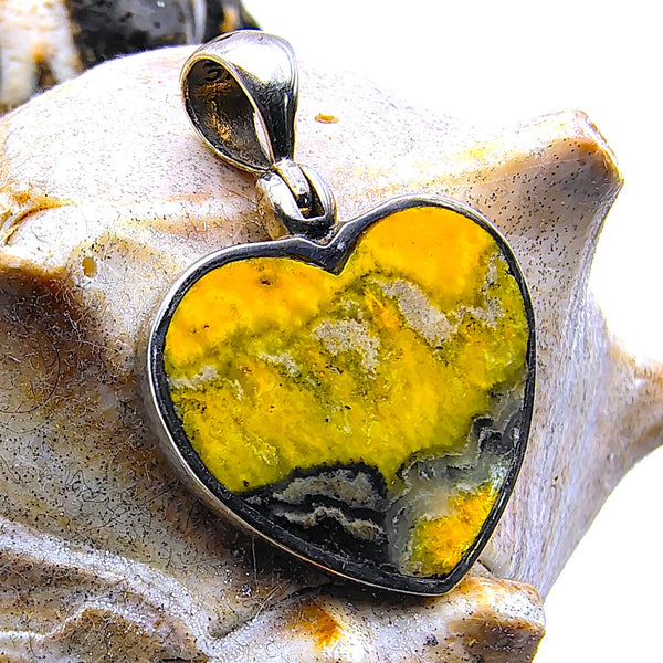Bumblebee Jasper Heart shape Pendant Sterling Silver