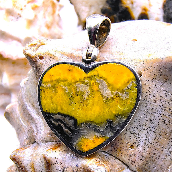 Bumblebee Jasper Heart shape Pendant Sterling Silver