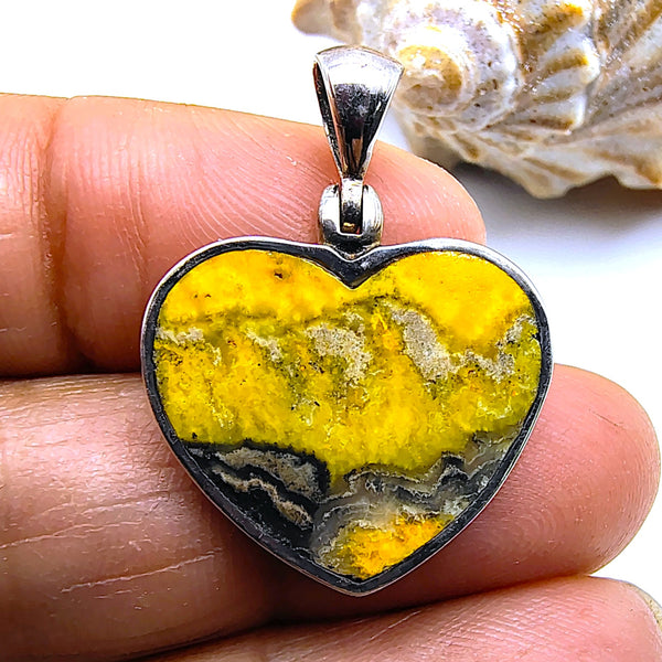 Bumblebee Jasper Heart shape Pendant Sterling Silver