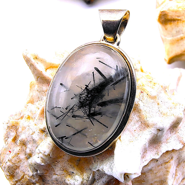 Tourmalinated Quartz Oval shape Pendant Sterling Silver
