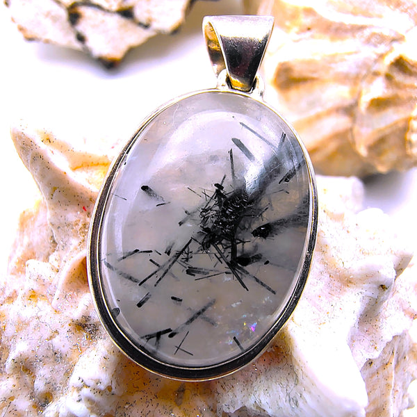 Tourmalinated Quartz Oval shape Pendant Sterling Silver