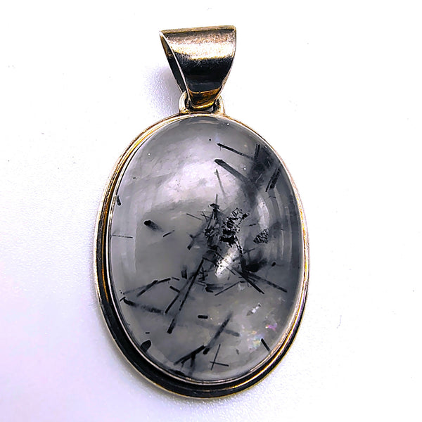 Tourmalinated Quartz Oval shape Pendant Sterling Silver