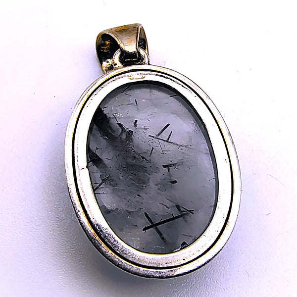 Tourmalinated Quartz Oval shape Pendant Sterling Silver