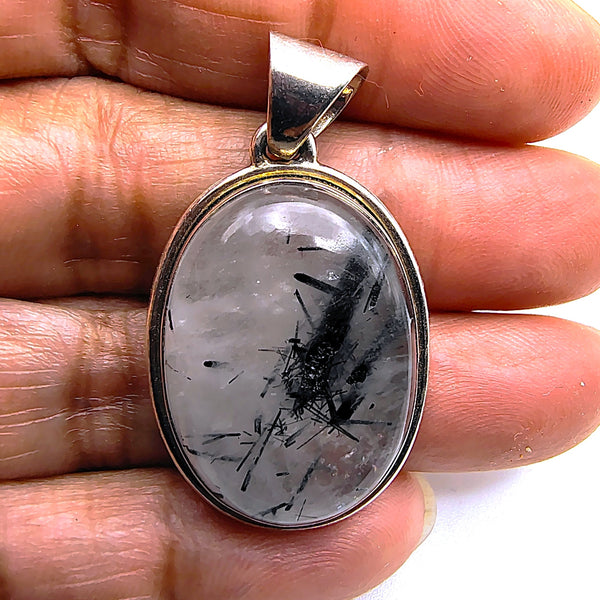 Tourmalinated Quartz Oval shape Pendant Sterling Silver