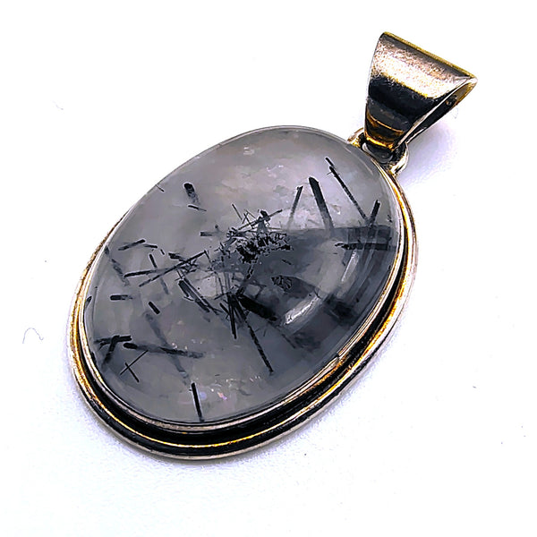 Tourmalinated Quartz Oval shape Pendant Sterling Silver