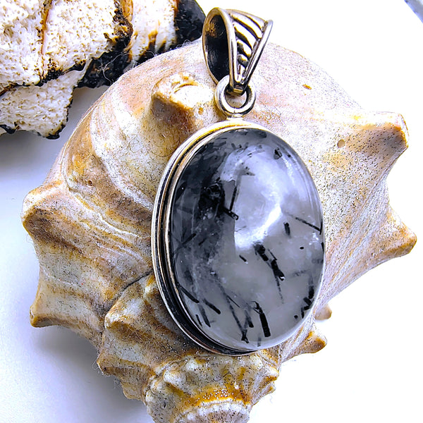 Tourmalinated Quartz Oval shape Pendant Sterling Silver 925