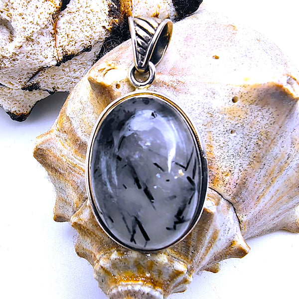 Tourmalinated Quartz Oval shape Pendant Sterling Silver 925