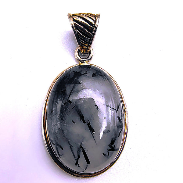 Tourmalinated Quartz Oval shape Pendant Sterling Silver 925