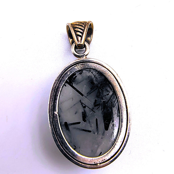 Tourmalinated Quartz Oval shape Pendant Sterling Silver 925