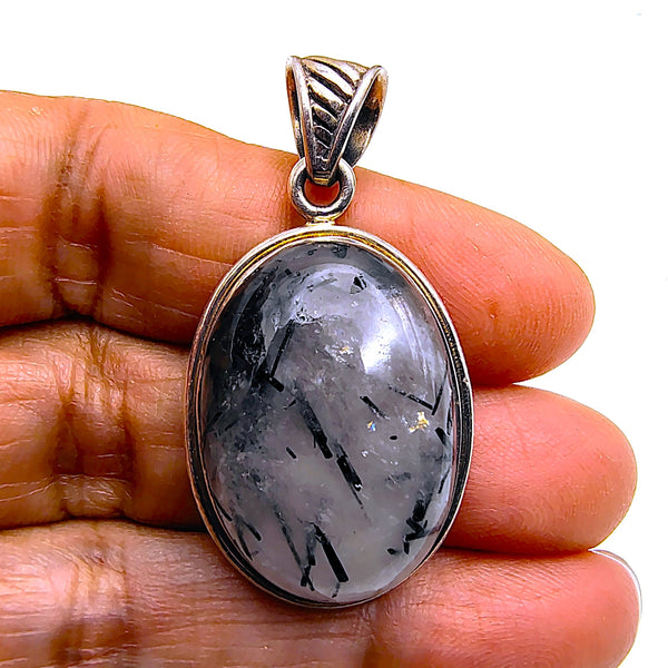 Tourmalinated Quartz Oval shape Pendant Sterling Silver 925