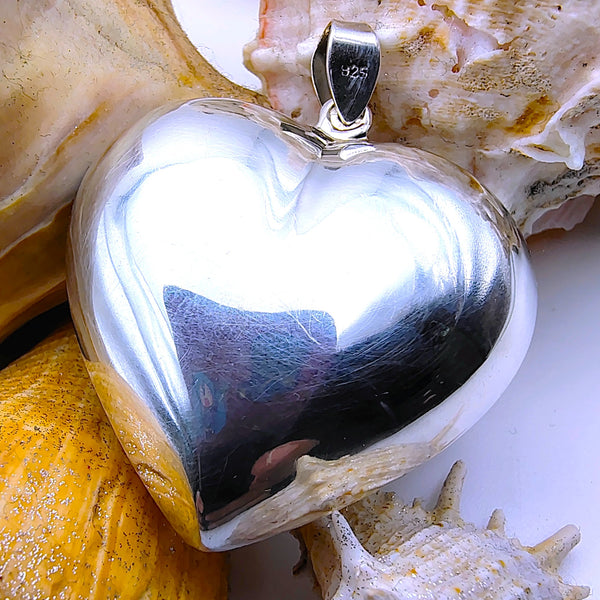 Vintage Puffed Heart Pendant Sterling Silver