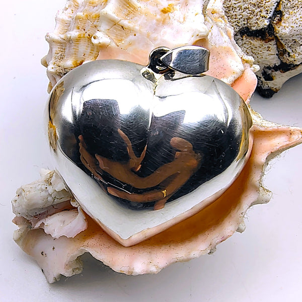 Vintage Puffed Heart Pendant Sterling Silver