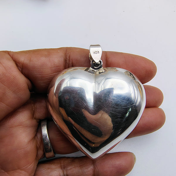 Vintage Puffed Heart Pendant Sterling Silver
