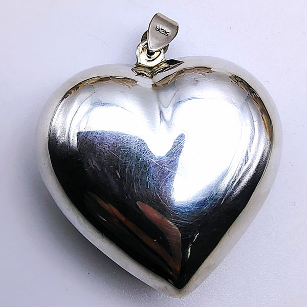 Vintage Puffed Heart Pendant Sterling Silver