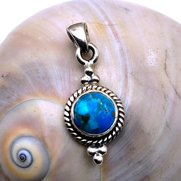 Turquoise Crystal Pendant Sterling Silver