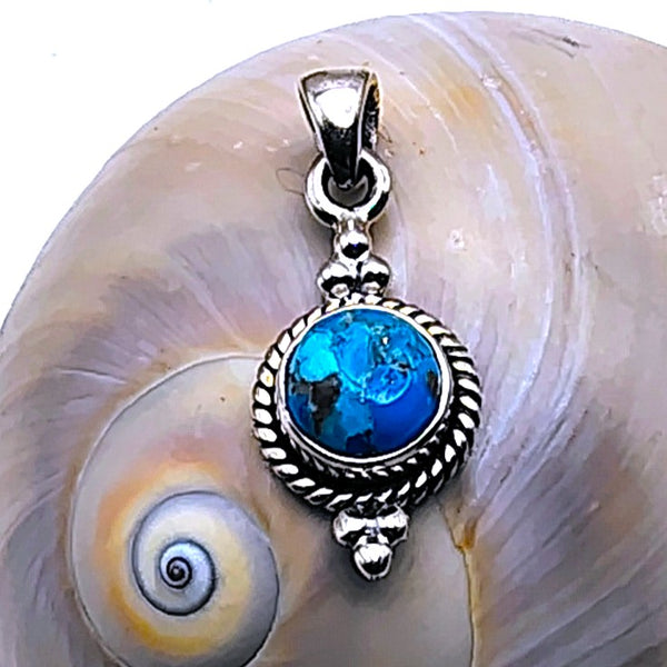 Turquoise Crystal Pendant Sterling Silver