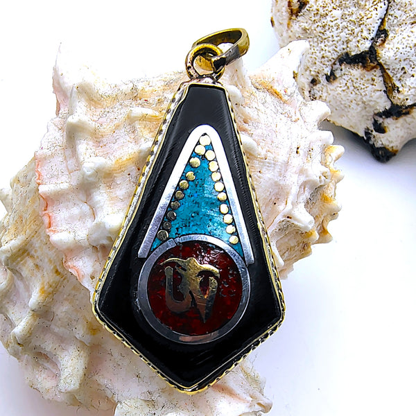 Vintage Tibetan Om Symbol with Turquoise Pendant