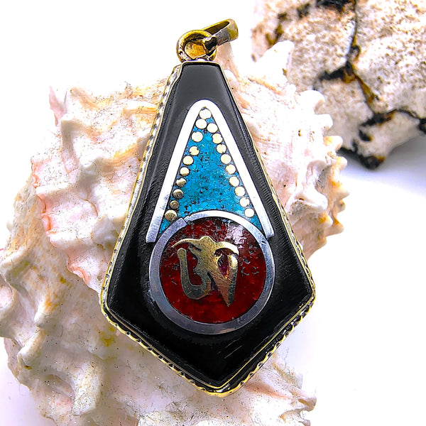 Vintage Tibetan Om Symbol with Turquoise Pendant