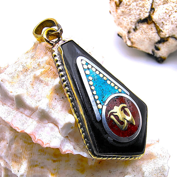 Vintage Tibetan Om Symbol with Turquoise Pendant
