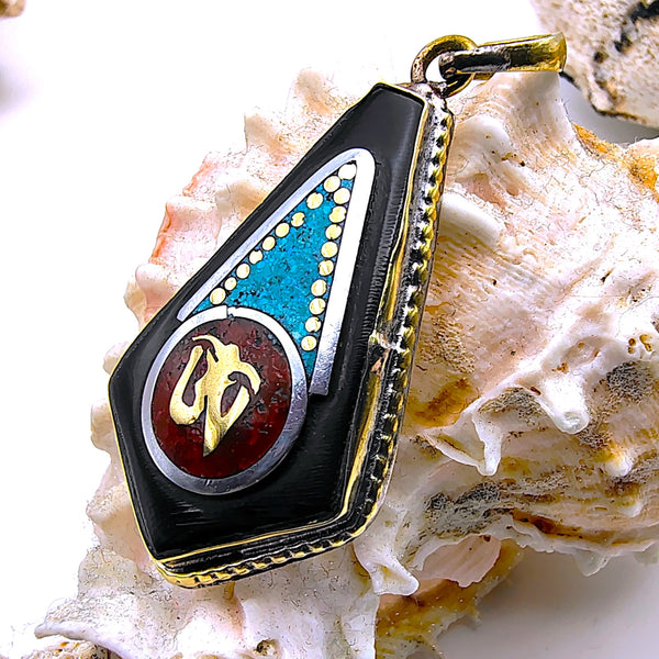 Vintage Tibetan Om Symbol with Turquoise Pendant