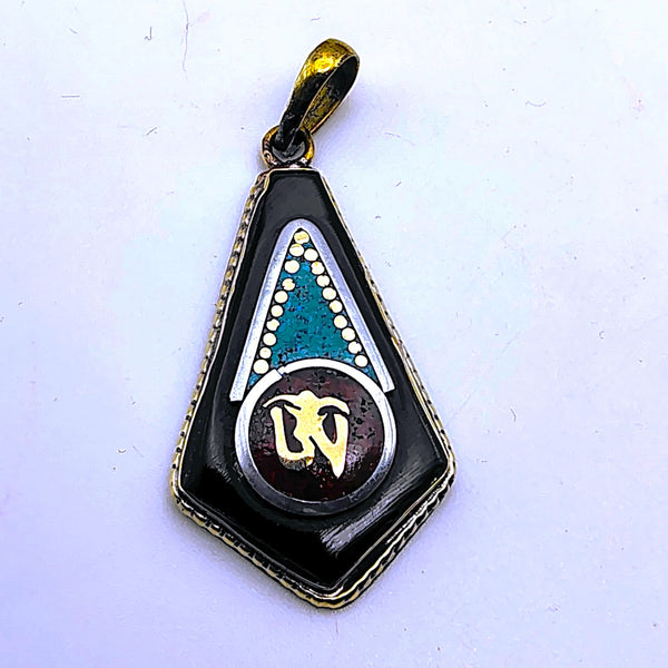 Vintage Tibetan Om Symbol with Turquoise Pendant