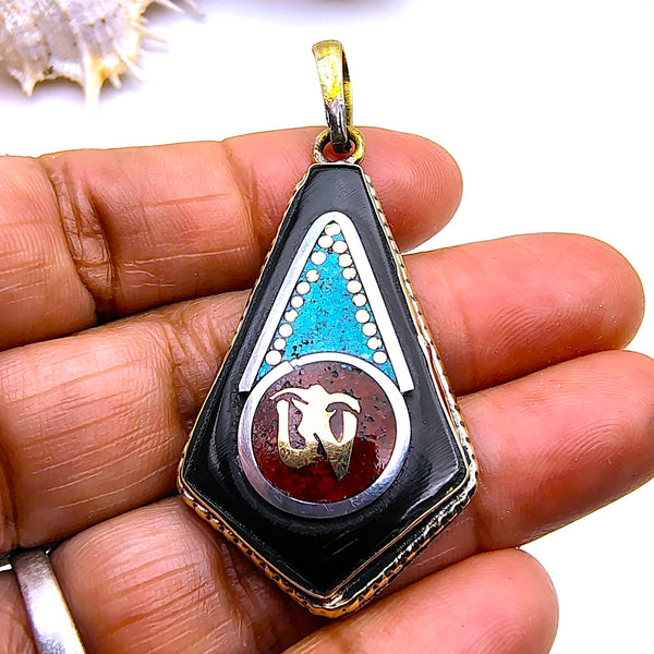 Vintage Tibetan Om Symbol with Turquoise Pendant