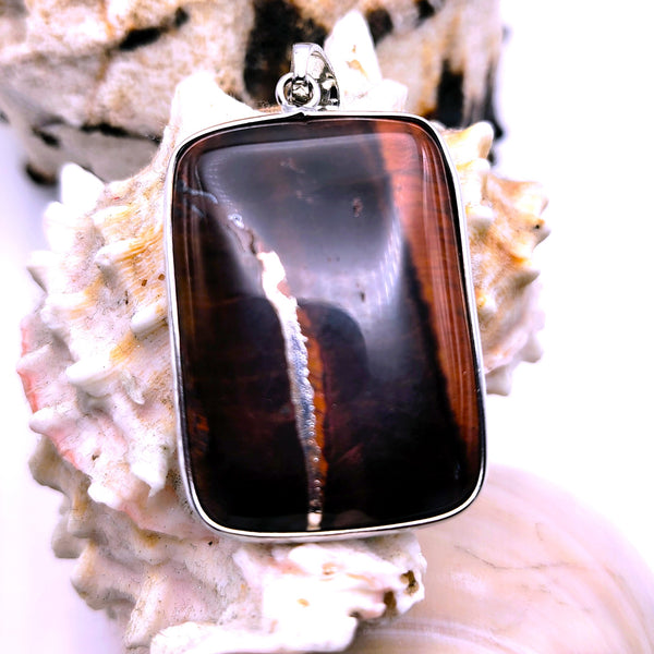 Vintage Red Tiger Eye Pendant Sterling Silver