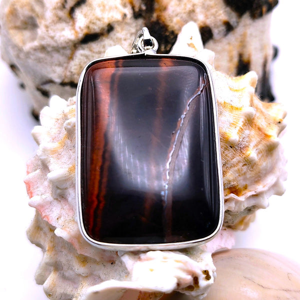 Vintage Red Tiger Eye Pendant Sterling Silver