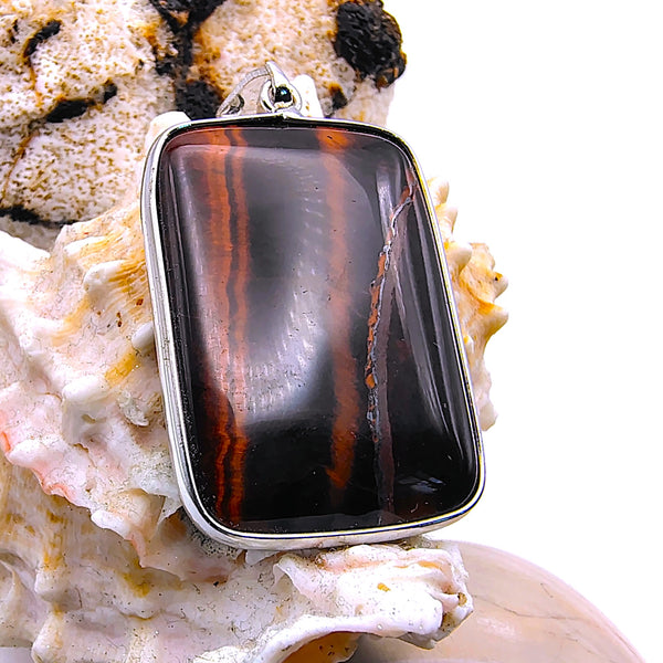 Vintage Red Tiger Eye Pendant Sterling Silver