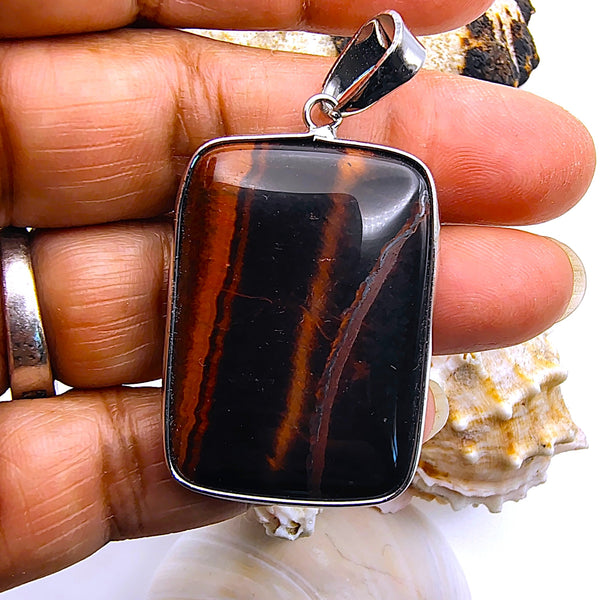 Vintage Red Tiger Eye Pendant Sterling Silver