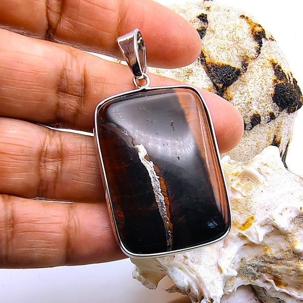 Vintage Red Tiger Eye Pendant Sterling Silver