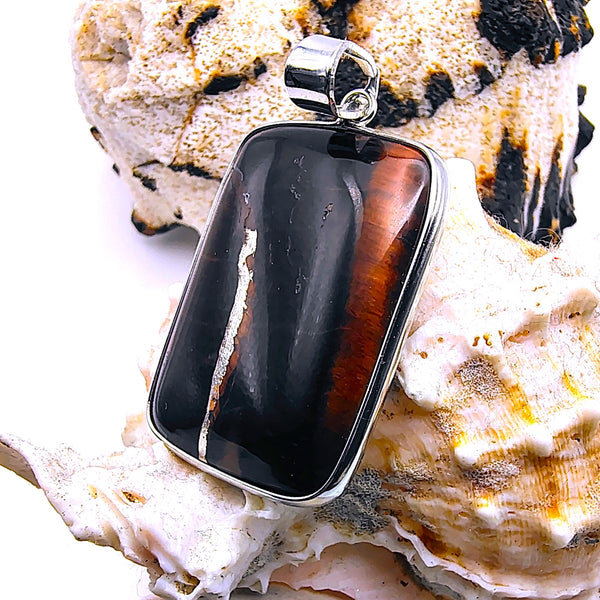 Vintage Red Tiger Eye Pendant Sterling Silver