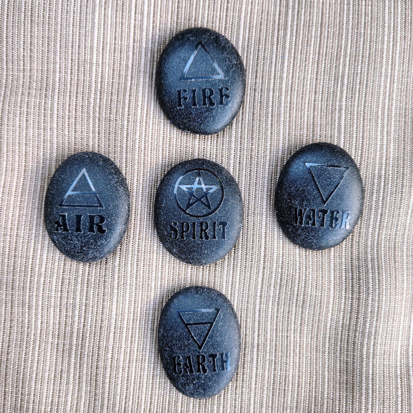 Black Obsidian Five Elements Stone Set Earth, Water, Spirit, Fire & Air
