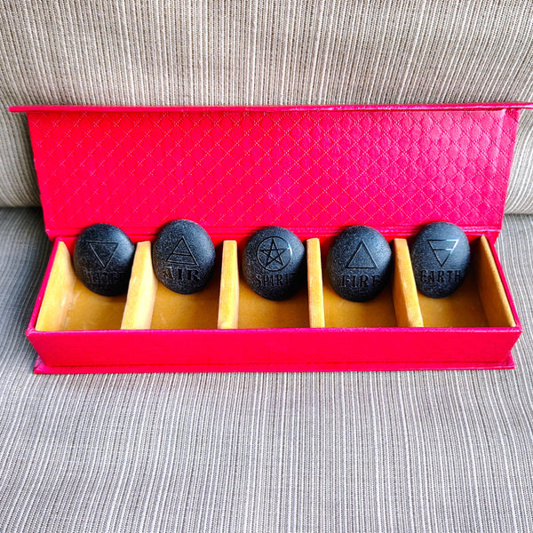 Black Obsidian Five Elements Stone Set Earth, Water, Spirit, Fire & Air