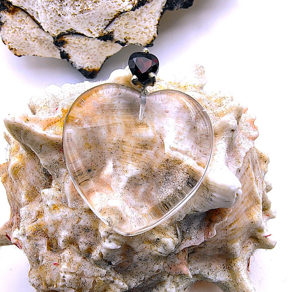 Vintage Garnet with a clear quartz heart shape pendant