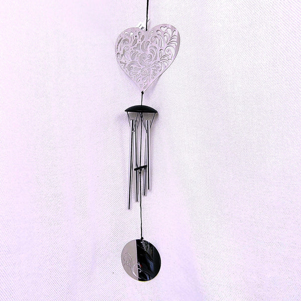 Woodstock Flourish Chime Heart Silver Wind Chime 18"