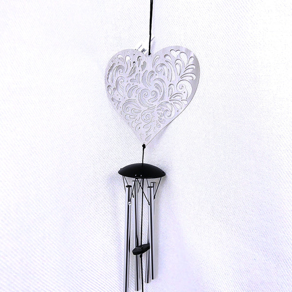 Woodstock Flourish Chime Heart Silver Wind Chime 18"