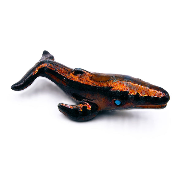 Raku Humpback Whale "Creativity" Spirit Friends Mini Figurine Glazed Raku Pottery