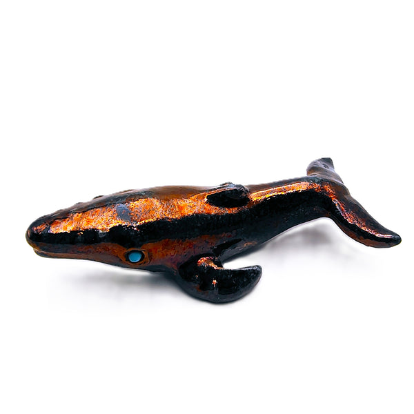 Raku Humpback Whale "Creativity" Spirit Friends Mini Figurine Glazed Raku Pottery